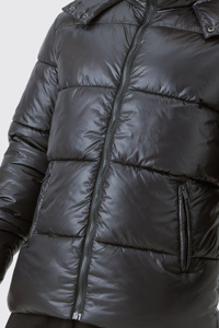 Men's Puffer Jacket Winter Casual Windproof Thick PU Coat Black Regular Fit <b>Covered</b> <b>Button</b> Closure Solid Color Patchwork High - Product Image 5