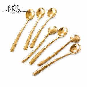 Ensemble de cuillères en laiton artisanal, finition dorée, texture martelée, manche long, bol ovale, vaisselle minimaliste élégante, ensemble d'ustensiles de table - Product Image 1