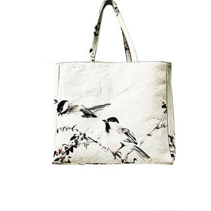 Sac shopping en toile de jute écologique imprimé sur mesure, avec poignée en cuir, fermeture éclair, motif lettres, pour usage quotidien. - Product Image 2