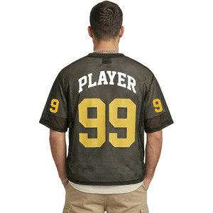 Camiseta de Fútbol Americano para Hombre, Estilo Vintage, Transparente, con Ojales, Estampado Personalizado, Cuello Redondo, Transpirable, 100% Poliéster, Color Negro - Product Image 2