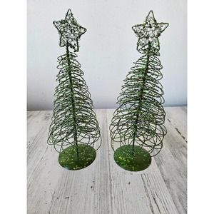 Metal Wire Christmas <b>Tree</b> Set with Star Topper Green Decorative Tabletop <b>Indoor</b> Holiday Decoration Pine Style From India - Product Image 1