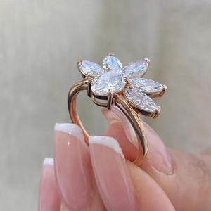Anillo de Diamantes con Corte Oval y Marquise para Mujer, Oro Rosa de 14K, Diamante Natural, Anillo Floral, Anillo de Compromiso de Lujo - Product Image 4