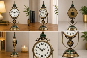 Horloge murale classique de luxe vintage antique, horloge décorative ornementale pour cheminée, mécanique, silencieuse, sonnerie horaire, en métal - Product Image 6