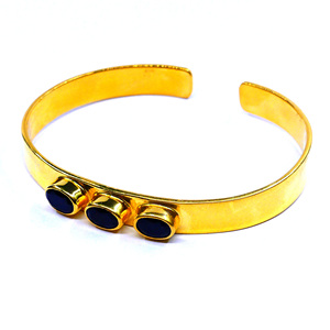 925 <b>Silver</b> Gold Plated <b>Bracelet</b> With Sapphire Stones Bezel Set Classic Style Unisex Everyday Wear - Product Image 4