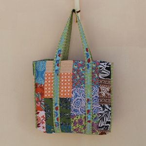 Handcrafted Quilted <b>Patchwork</b> 100% Cotton Lightweight Tote <b>Bag</b> with Long Shoulder Strap for Travel & Shopping - Product Image 3