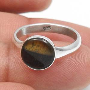 Bague en argent sterling 925 avec pierre œil-de-tigre ronde sertie clos, bijoux bohèmes de créateur, parfaits pour les filles et les garçons - Product Image 4