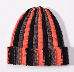 Unisex Vintage Striped Adjustable Beanie <b>Hat</b> 100% Acrylic Hand Knitted <b>Winter</b> for Adults Casual Style - Product Image 1
