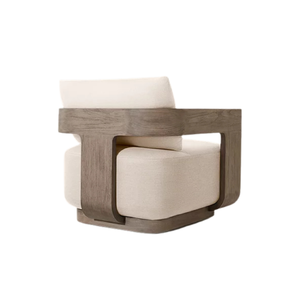 Fauteuil de salon d'extérieur en teck rembourré, fauteuil d'appoint moderne pour patio, siège de jardin - Product Image 3
