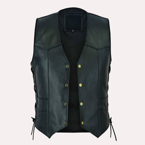 Gilet en cuir pour motards professionnels, veste de moto pour hommes avec fermeture à pression sur le devant et attaches latérales - Product Image 1