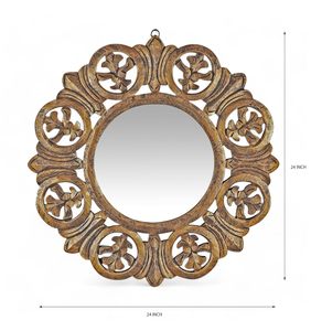 Espejo de Pared Redondo Moderno de Madera, Tallado Floral Hecho a Mano, Acabado Dorado y Negro, Decorativo para Bodas, Hogar y Oficina - Product Image 4