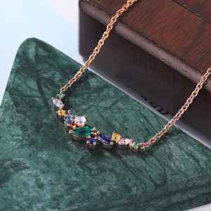 Collar ligeramente curvado con aguamarina, alejandrita, esmeralda de laboratorio, zafiro de laboratorio y piedra lunar para mujer, joyería fina OEM ODM - Product Image 3