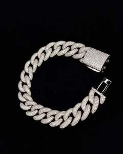 Bracelet chaîne pour homme en argent S925 plaqué rhodium, 21 cm, avec micro-incrustation de moissanite taille brillant rond, style hip-hop, cadeau de bijoux - Product Image 1