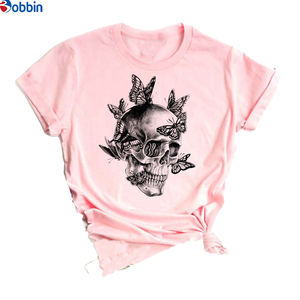 Camiseta Blanca para Niña, Camiseta con Estampado Gráfico, Ropa Casual, Transpirable, Camiseta de Verano con Estampado de Rosas y Mariposas, Modelo Básico - Product Image 1