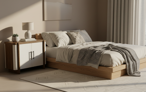 Aparador Moderno de 2 Puertas de Roble Macizo con Puertas de MDF, Madera Natural, Tela Blanca, Ecológico, para Almacenamiento en la Sala de Estar - Product Image 2