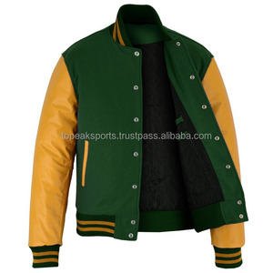Chaqueta Varsity 2026 OEM Icónica Verde Bosque de Lana con Mangas de Cuero Amarillo para Hombre, Chaqueta de Invierno Calefactable de Alta Calidad y Bajo MOQ - Product Image 5