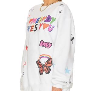 Sweat-shirt ample pour femme 100% coton, vente en gros, personnalisable, imprimé intégral, col rond, respirant, tricoté, pour l'hiver - Product Image 3