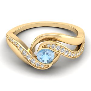 Bague REYES au design élégant en or massif 14 carats avec pierre précieuse aigue-marine ronde de 0,5 carat, moissanite de haute qualité, cadeaux de mariage, bijoux - Product Image 6