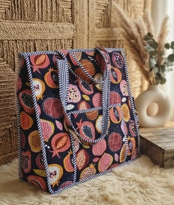 Bolso de mano bohemio de lona con estampado de frutas, parte superior abierta, bolsa de compras reutilizable para todas las estaciones - Product Image 4