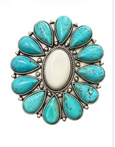 Grande bague statement en pierres précieuses de style western, bijoux faits à la main, style cowgirl, bague turquoise tendance pour femmes - Product Image 4