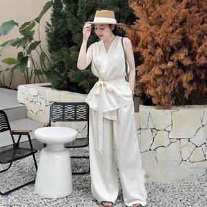 Conjunto de Pantalones y Top sin Mangas para Mujer, Transpirable, Informal, para Verano - Product Image 3