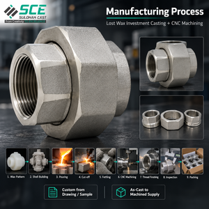 ASTM A743 WCB CF8M CF8 SS304 SS316 CA15 ตัวเชื่อมแบบเกลียว ผลิตด้วยวิธี Lost Wax Investment Casting ขึ้นรูปด้วยเครื่อง CNC ความแม่นยำ 0.01-0.005 มม. - Product Image 5