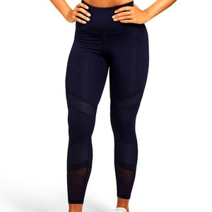 High Waist Full Length Seamless Wrinkle-Resistant Breathable Solid Navy Yoga Shorts with <b>Mesh</b> Panels Elastic Waist - Product Image 4