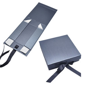 Luxury Custom Logo Glitter Magnetic Folding <b>Gift</b> <b>Box</b> with <b>Black</b> Foil Stamping and Ribbon - Product Image 2