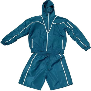 Men's Olive Green Hooded Tracksuit Set Sporty Zip-Up <b>Jacket</b> & Shorts Waterproof Polyester Summer Activewear - Product Image 5