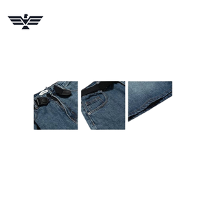 Shorts en jean taille haute pour homme, coupe large, décontracté, été, en coton tricoté, délavé foncé, respirant, déchiré, avec ceinture, style streetwear - Product Image 2