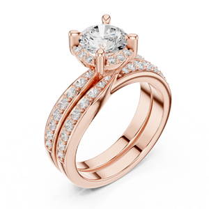 Anillo de compromiso de plata de ley chapado en oro rosa con moissanita de corte redondo y halo oculto de diamantes de imitación - Product Image 4