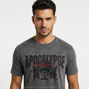 Camiseta Gris Lavada al Ácido Personalizada para Hombre, Camiseta con Gráfico Apocalypse Now, Estilo Vintage, de Alta Calidad, Desgastada, de Manga Corta - Product Image 1