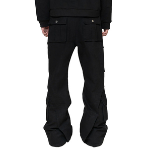 Wholesale <b>Men's</b> Custom Patchwork Color Block Cargo <b>Jeans</b> Flared Pants Casual Pants Unisex 100% Cotton Fabric High High - Product Image 3