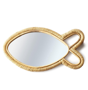 Espejo de Ratán Natural Tejido en Forma de Pez, Decoración de Ratán para Habitación Infantil, Decoración Boho para Colgar en la Pared, Arte Ecológico para el Hogar - Product Image 1