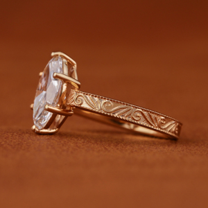 IGI Certified Marquise Cut Lab Grown Diamond Engagement <b>Ring</b> Vintage Engraved Solitaire 14k Solid Gold Wedding <b>Ring</b> - Product Image 3