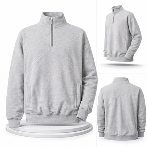 Sudadera Corta de Algodón para Hombre con Cierre de Cremallera, Transpirable, con Lavado Enzimático Personalizado, Manga Larga, para Fitness, Gimnasio y Entrenamiento, Corte Holgado - Product Image 4