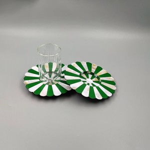 <b>Round</b> Green White Striped Mother of Pearl Inlay Coaster Set Handmade Reusable Luxury Traditional Wedding Place Mats Anti-Slip - Product Image 1