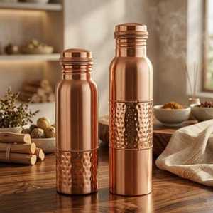 Juego de Botellas de Agua de Cobre Puro con 2 Vasos, Textura Martillada, Juego de Regalo Ayurvédico, Suministro al por Mayor - Product Image 3