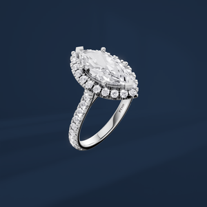 Anillo de compromiso de platino para mujer con diamante de corte marquise de 2 quilates, estilo clásico con halo y diamantes laterales, certificado por GIA - Product Image 1
