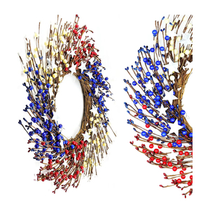 Patriotic Twig Wreath Packed With Red White And Blue Berries And Bold White Stars, Perfect Fourth Of July <b>Front</b> <b>Door</b> <b>Decoration</b> - Product Image 3