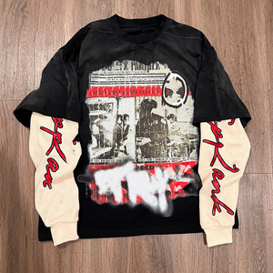 เสื้อสตรีทแวร์ทรงโอเวอร์ไซส์ แขนยาว พิมพ์ลายสองชั้นแบบวินเทจ ซักแบบพิเศษ น้ำหนัก 300 กรัม ทรงบ็อกซี่ สีซีดจางสไตล์วินเทจ ป้องกันรังสียูวี ระบายอากาศได้ดี - Product Image 3