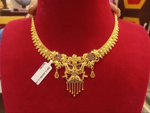 22K Solid Gold <b>Necklace</b> Traditional Indian Peacock Design Handcrafted 916 Hallmarked Bridal Fine Jewelry For Women - Product Image 2