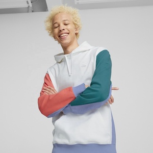 Sweat à capuche color block pour homme, manches raglan, coupe classique, décontracté, blanc, turquoise, corail, violet, en coton French Terry, pour l'automne - Product Image 1