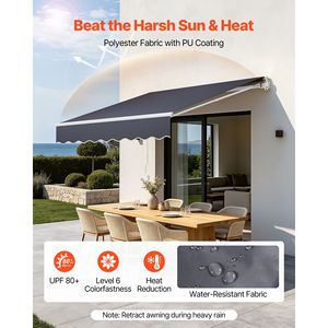 Manual Retractable 8.2FT X 6.6FT Outdoor Patio Awning Water Resistant Polyeste Sun <b>Shade</b> for Patio Door <b>Window</b> 5m Max Projection - Product Image 3