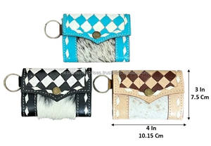 Custom Designer Hand Tooled Checkered Leather Coin Purse with <b>Keyring</b> <b>Holder</b> Women Small Wallet Credit <b>Card</b> <b>Holder</b> Cowhide Pouch - Product Image 2