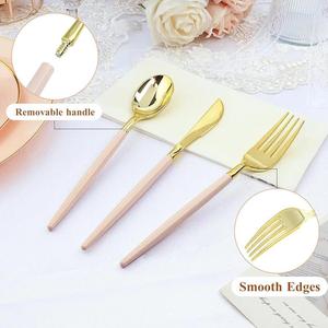 Ensemble de couverts Accent Rose Doré, réutilisable, style simple, en acier inoxydable de qualité alimentaire, cuillère, fourchette, couteau, 3 pièces, ensembles de couverts uniques - Product Image 6
