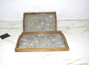 Juego de 2 bandejas rectangulares de madera de mango de la mejor calidad con patrón de mango estampado esmaltado para hoteles, restaurantes, cocinas de la India - Product Image 6
