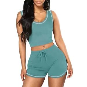 Conjunto de Dos Piezas para Mujer, Verano, Cintura Alta, Shorts Transpirables, Top Corto Deportivo - Product Image 6