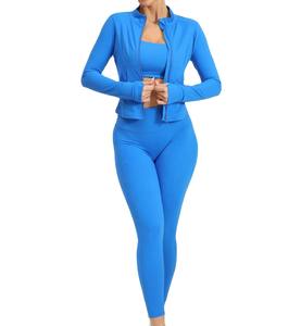 ชุดออกกำลังกายขายส่งสำหรับผู้หญิง ชุดโยคะ 3 ชิ้น เสื้อแจ็คเก็ต กางเกงเลกกิ้ง เสื้อชั้นในกีฬา ชุดกีฬา - Product Image 4