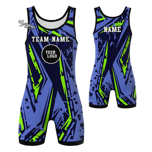 Combinaison de lutte personnalisée à séchage rapide, respirante et légère en spandex/polyester pour hommes, entraînement de boxe, coupe basse devant - Product Image 1