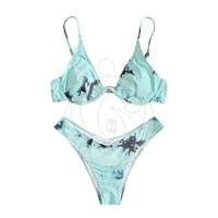 Bikini de Dos Piezas Sexy y Erótico para Mujer, Estampado Sólido, Cuello Triangular Profundo, Ecológico, Antibacteriano y Transpirable